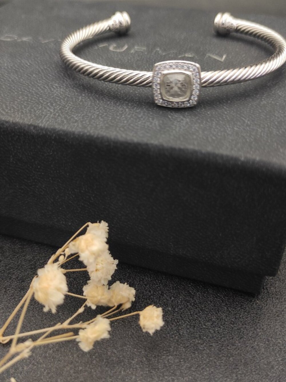 David Yurman 4mm square diamond buttonhole white diamond bracelet - Picture 3 of 5